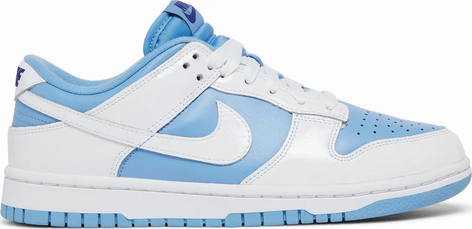 Ergonomic Heel Cup Design Synthetic Leather Blend Nike Dunk Low Reverse UNC W
