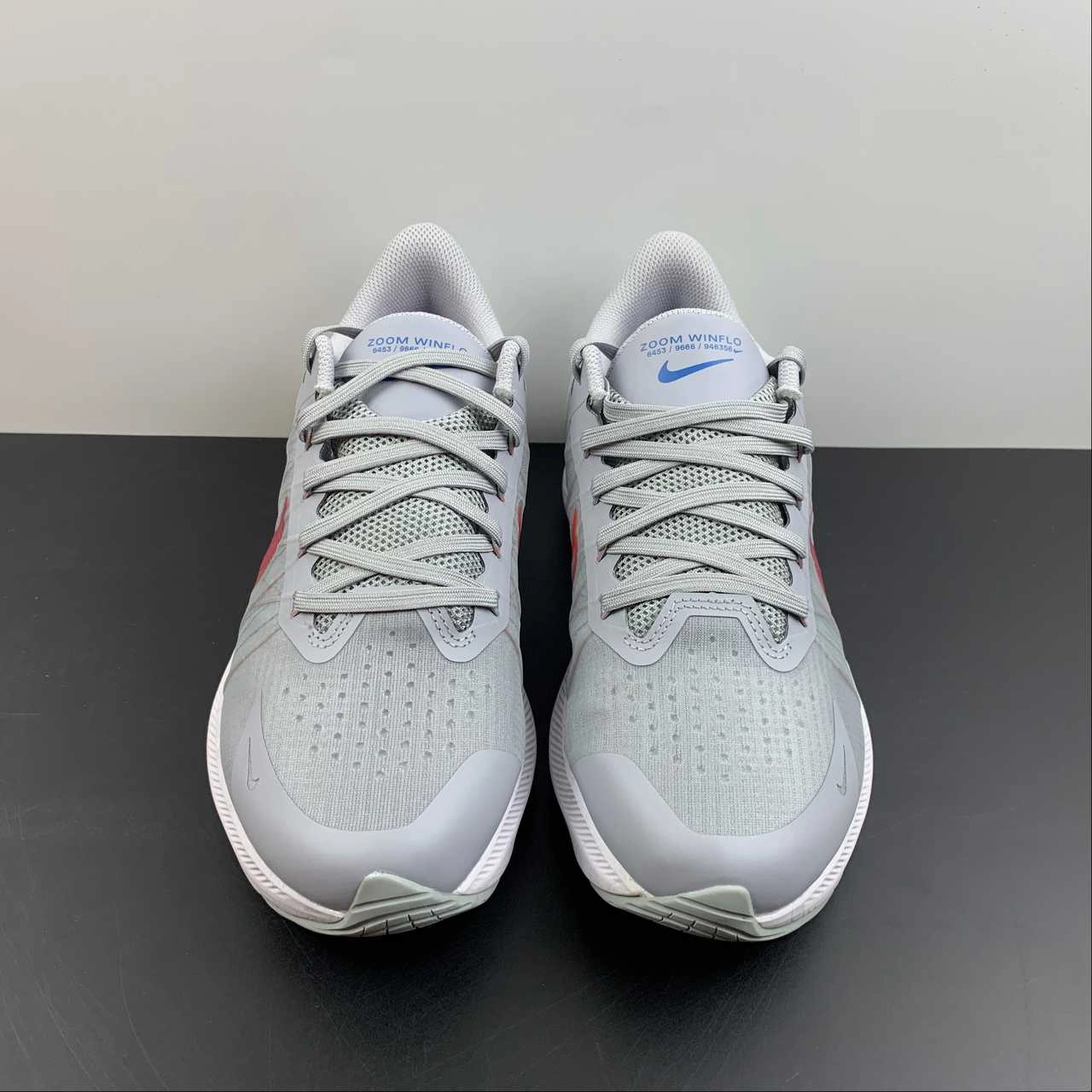 Shoe shape supports lateral and diagonal motions Zoom Winflo 8 Wolf Grey Bright Crimson CW3419-004