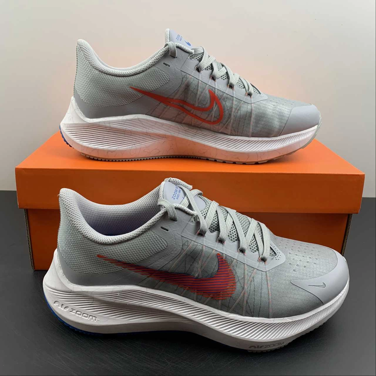 Zoom Winflo 8 Wolf Grey Bright Crimson CW3419-004 Impact zones correspond with anatomical foot structure treadmill use