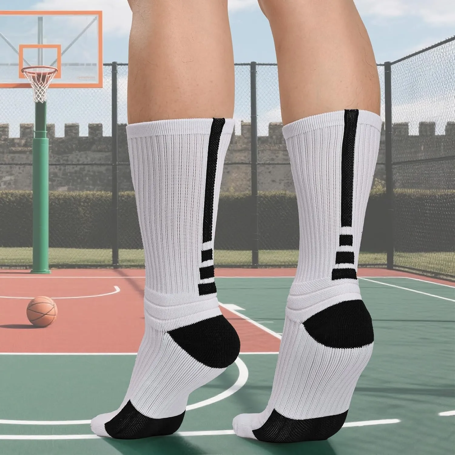 Finerview Elite Basketball Socks, 4 Pack Cushion Performance Crew Athletic Socks for Adult & Youth Kids