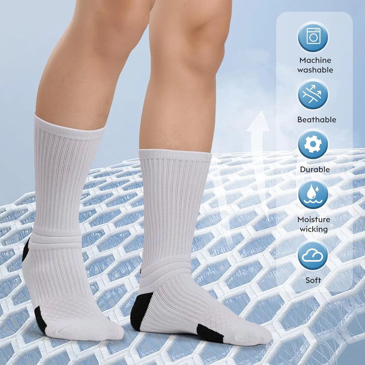 Finerview Elite Basketball Socks, 4 Pack Cushion Performance Crew Athletic Socks for Adult & Youth Kids