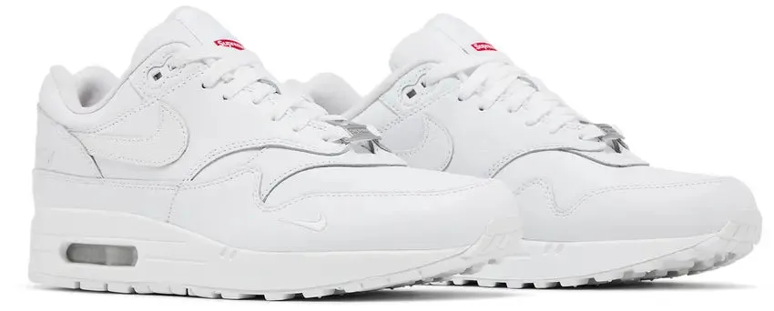 Trail Ready Quick Dry Technology Nike Air Max 1 x Supreme 87 SP Triple White