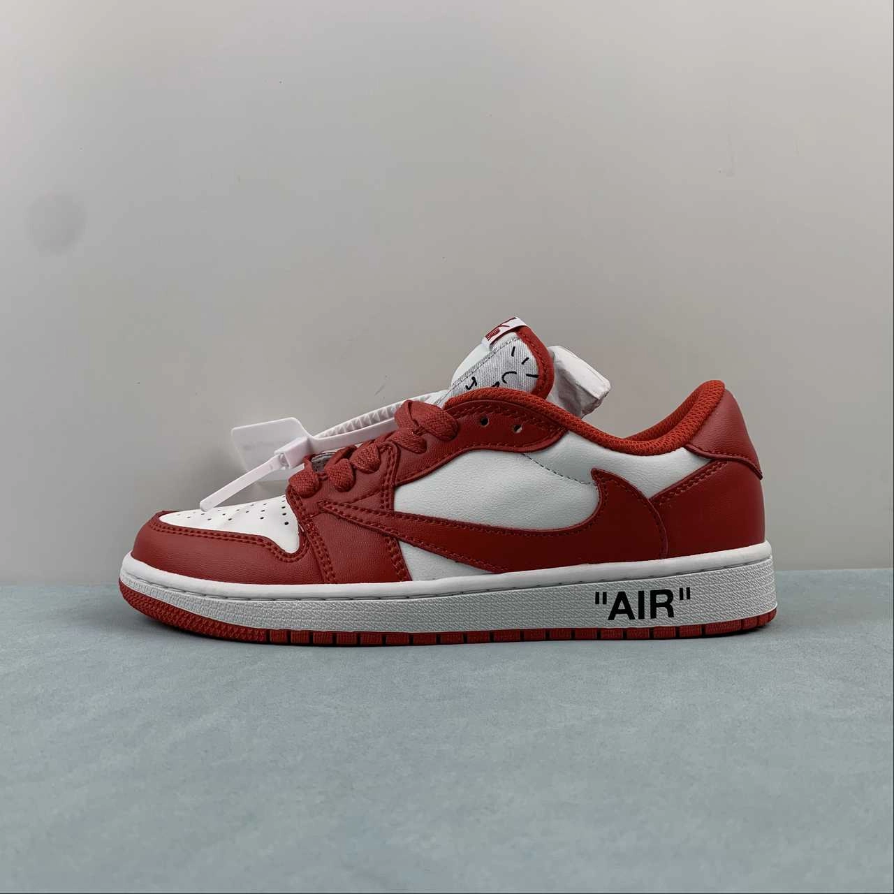 Travis Scott x Air Jordan 1 Low OG Red White Black DM7890-103 Ankle Support Design Abrasion Resistant Toe Cap