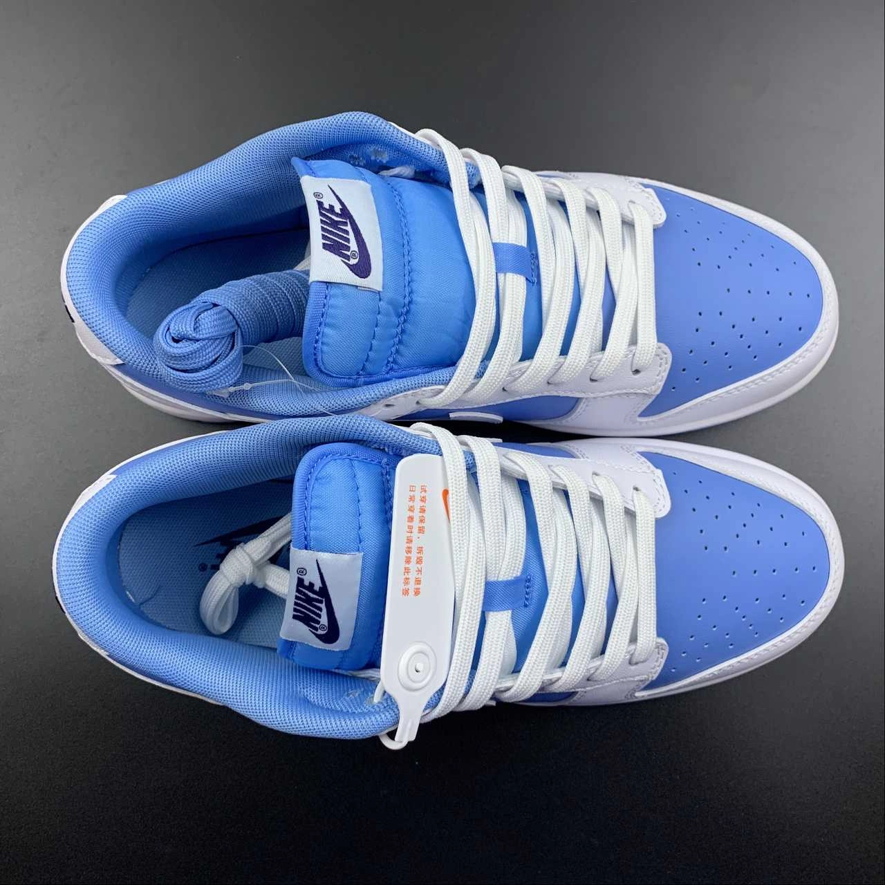 SB Dunk Low Reverse UNC University Blue White Royal Blue DJ9955-101 Agility Boost Breathable Collar Padding