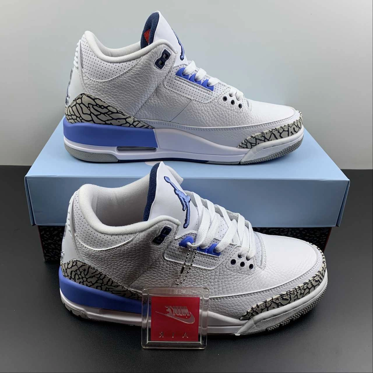 Air Jordan 3 Retro UNC White Valor Blue Tech Grey CT8532-104 Fall Outfit All Season