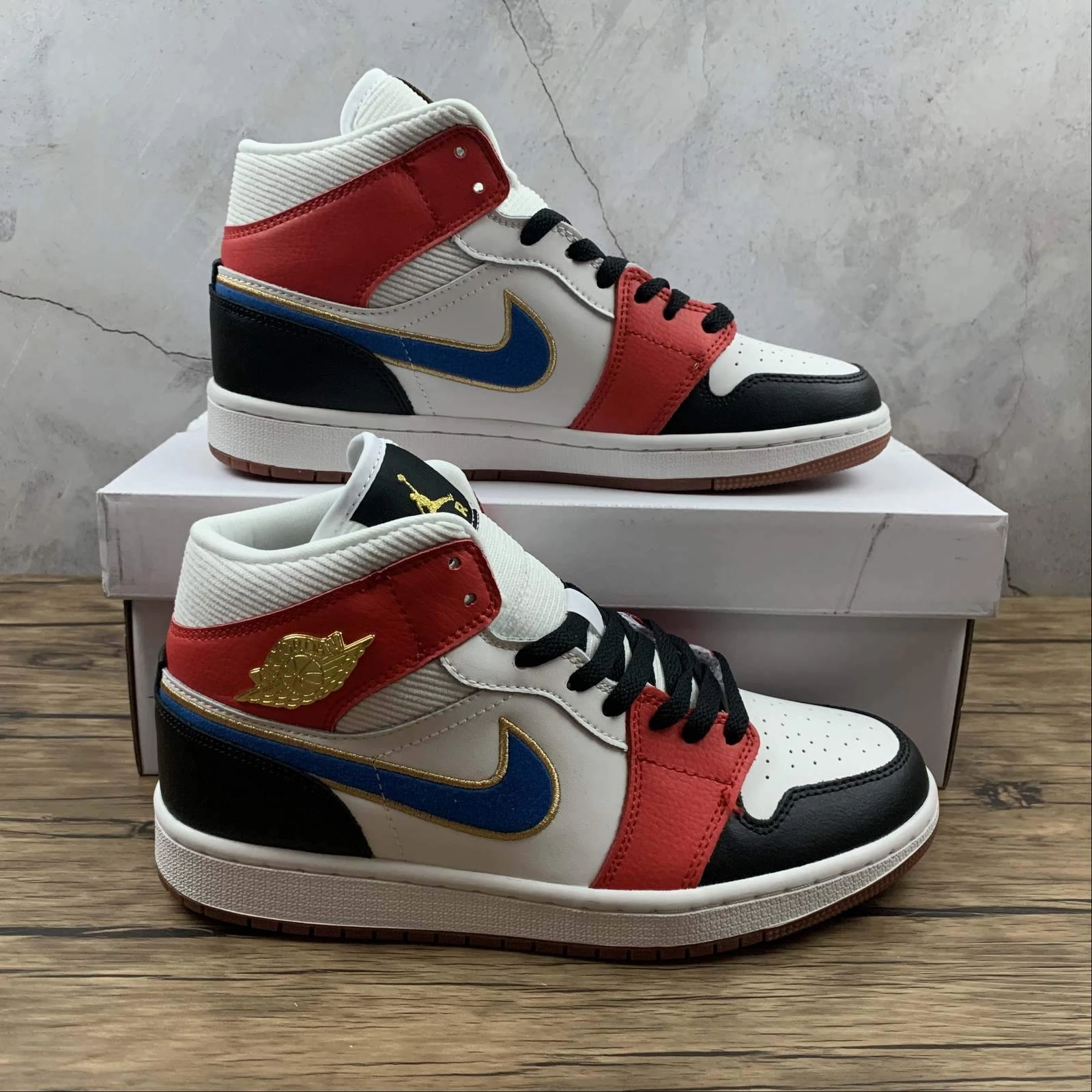 Air Jordan 1 Mid SE Black White Red-Blue DC1426-100 Soft Leather