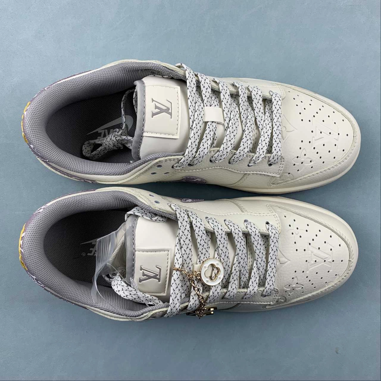 SB Dunk Low LV Off White Gray Gold XD6188-021 Hollowed Out Panels