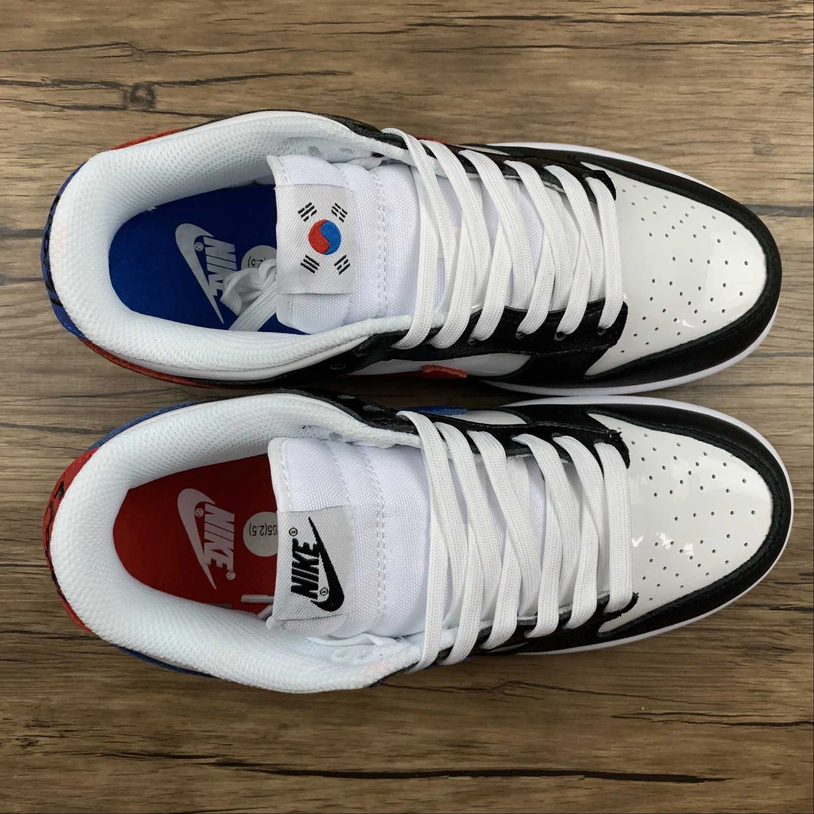 SB Dunk Low Seoul Black White Red Blue DM7708-100 Neutral Stance Platform