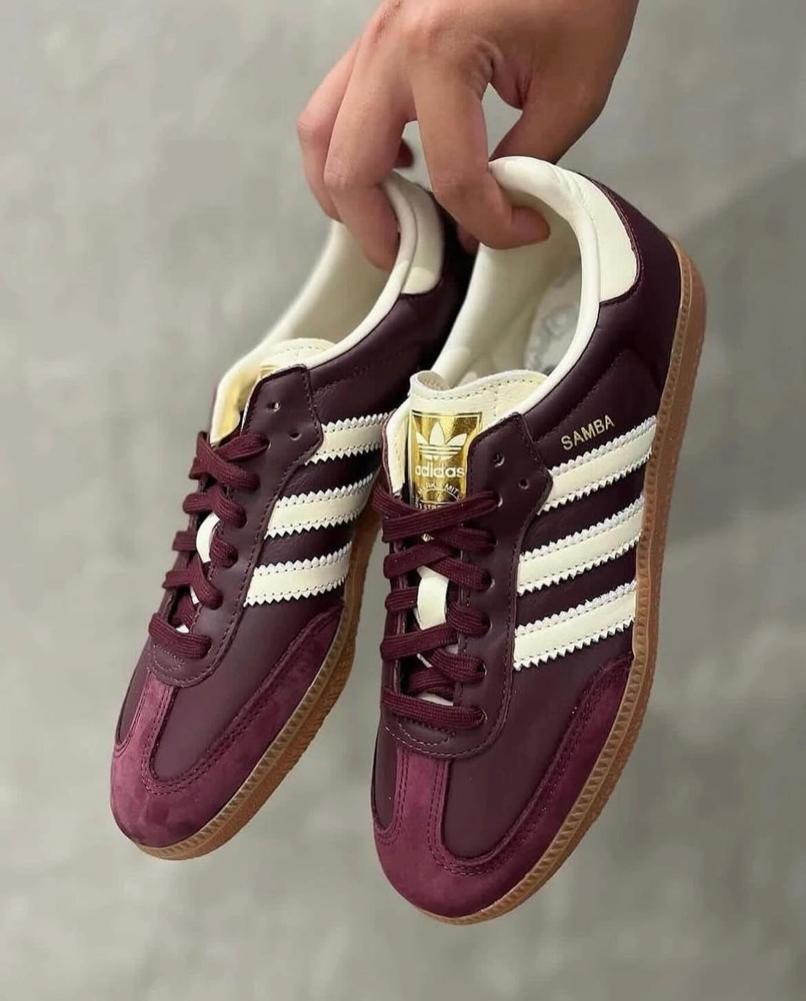 Adidas Samba OG Maroon Gold Metallic Karma Sneaks