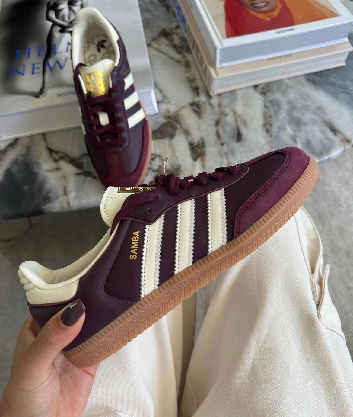 Adidas Samba OG Maroon Gold Metallic Karma Sneaks