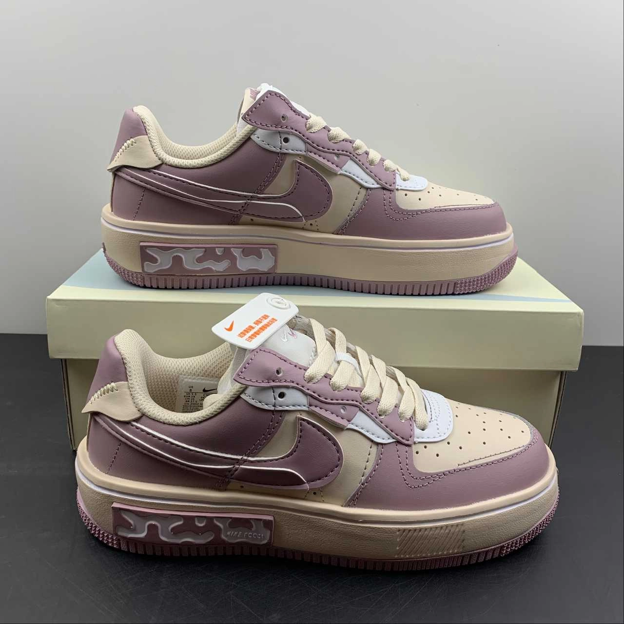 Air Force 1 FONTANKA Beige White Purple CW6688-609 Flexible Material Shoe Game