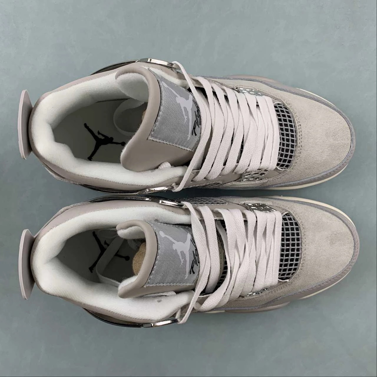 Air Jordan 4 Retro Frozen Moments Light Iron Ore Metallic Silver AQ9129-00 Micro Perforated Vamp