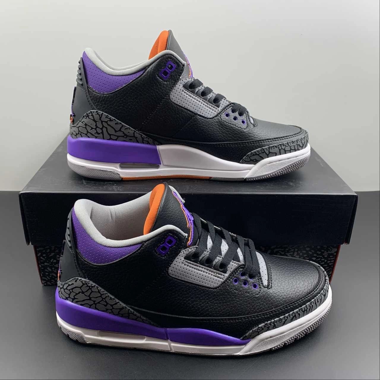 Air Jordan 3 Retro Court Purple Black Cement Grey White CT8532-050 Toe Protection