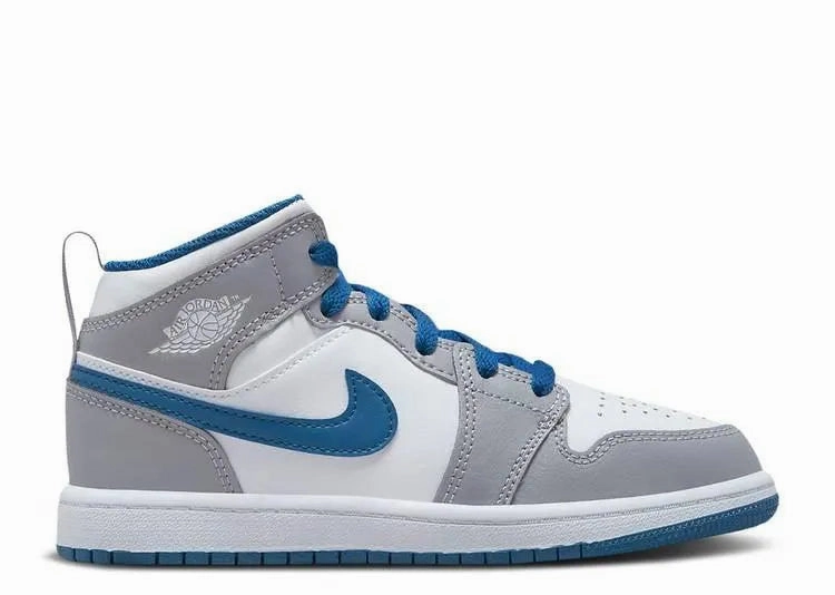 Air Jordan 1 Mid True Blue Cement (PS) anti slip grip Fabric Upper