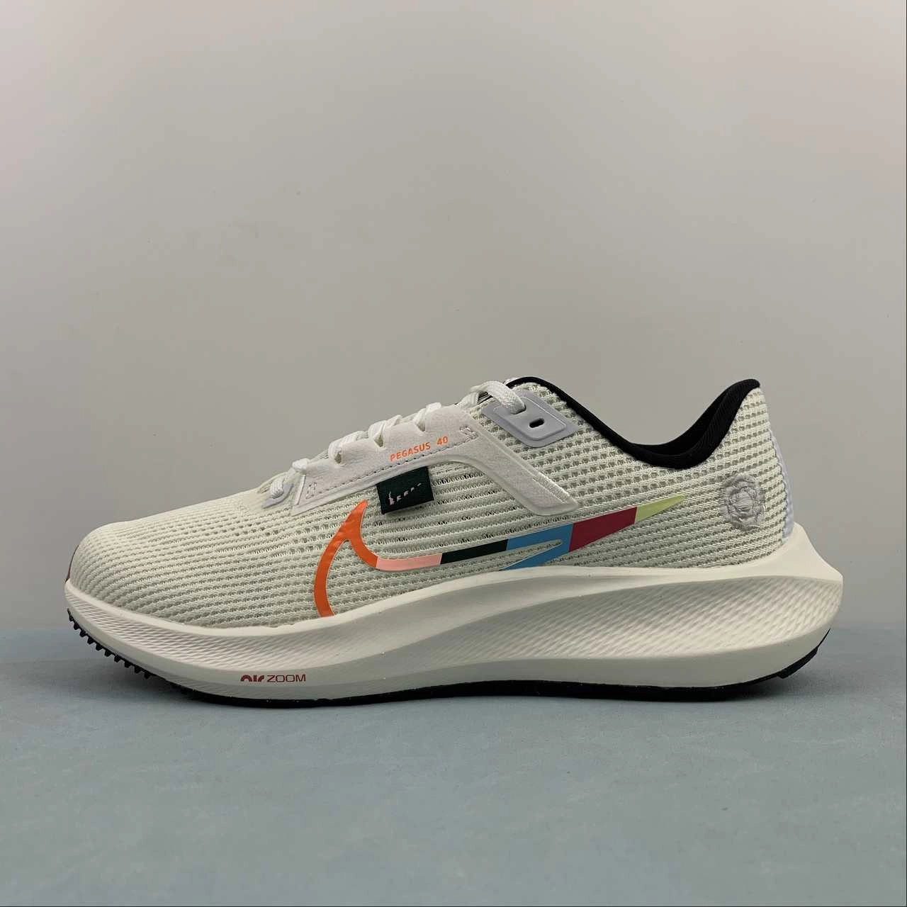 Air Zoom Pegasus 40 White Black Multi-Color FN8919-191 Comfortable Heel Shock Ease