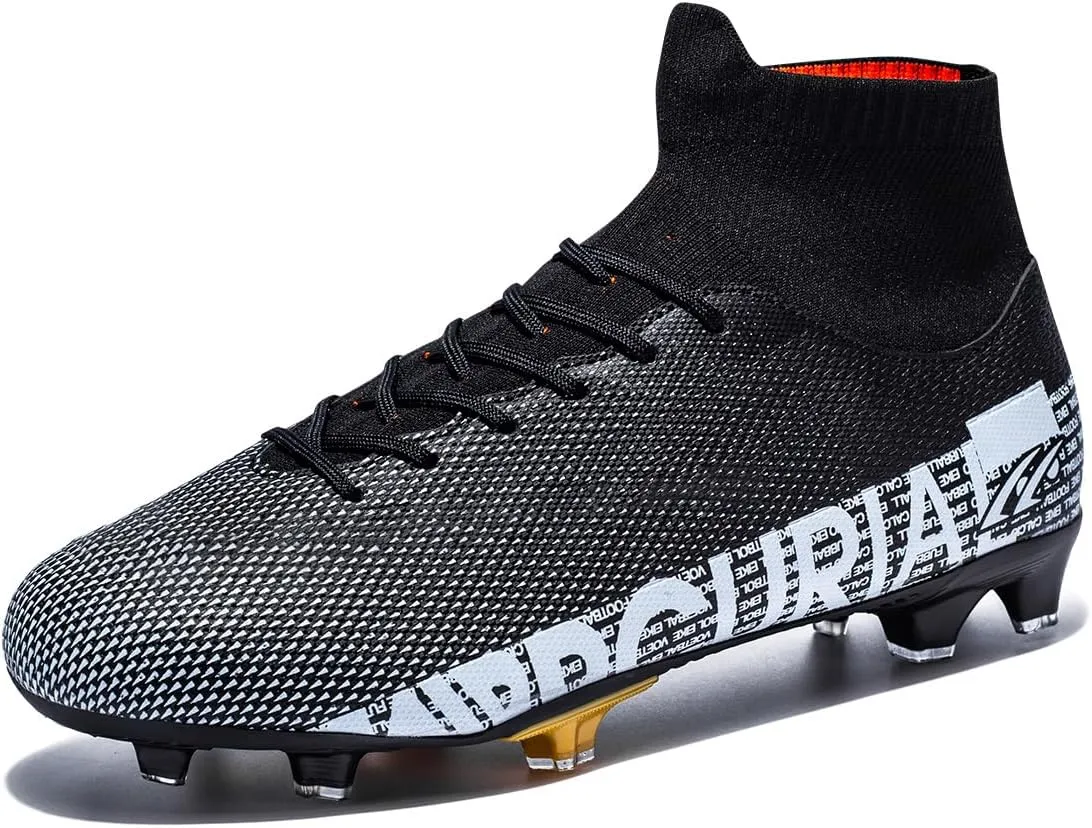 Football Cleats Men, Indoor Outdoor High Top Soccer Shoes Lightweight Shock Resistant Training Boots Breathable Professional Turf Shoes Sport Athletic Ground Football Boots FG Soccer Cleats for Men