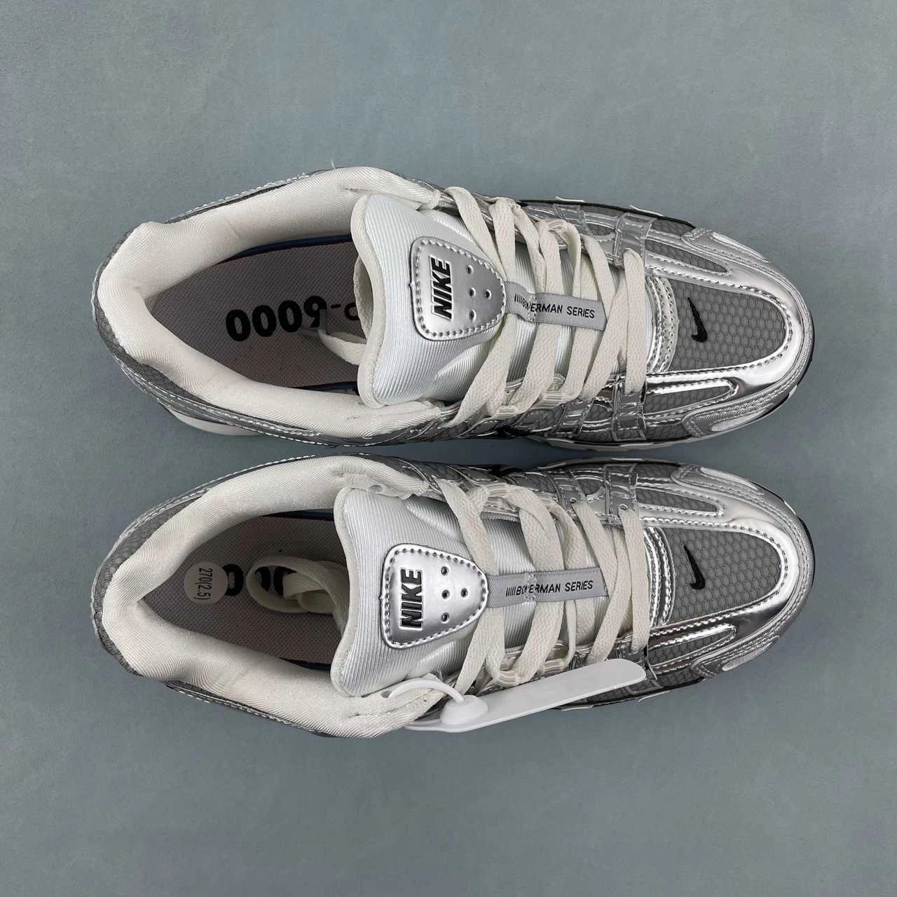 Outsole bevel supports seamless heel-to-toe motion Training Routine Nike P-6000 White Metallic Silver Black Sail CN0149-001