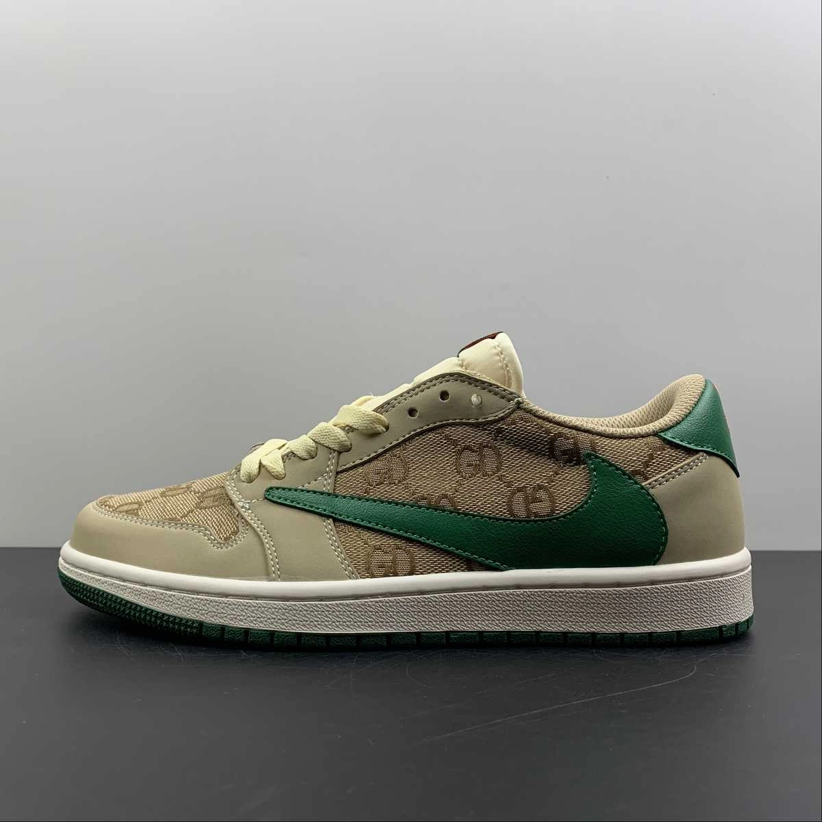 Compact Fit Sole Strength Travis Scott x Gucci x Air Jordan 1 Low OG Gray White Green DM7866-198