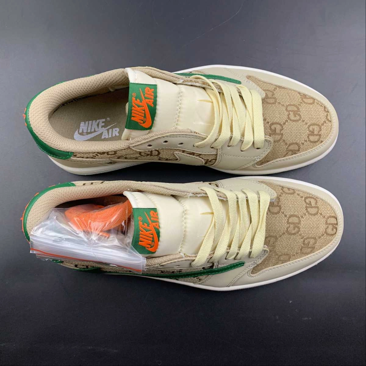 Travis Scott x Gucci x Air Jordan 1 Low OG Gray White Green DM7866-198 Comfort Strapping