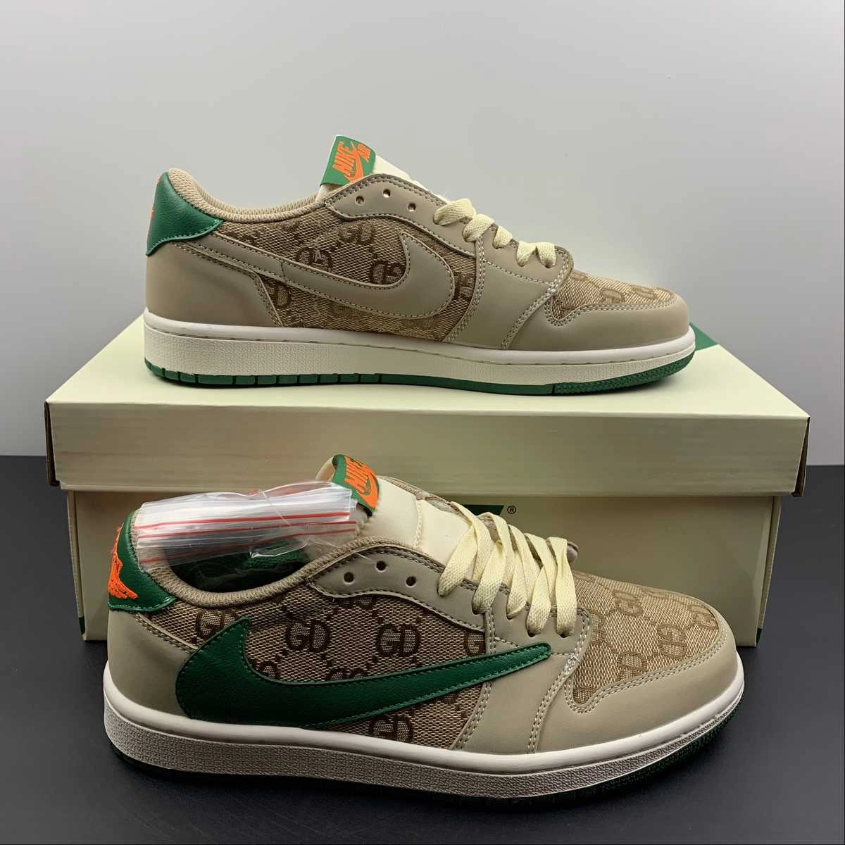 Travis Scott x Gucci x Air Jordan 1 Low OG Gray White Green DM7866-198 Fitness routine