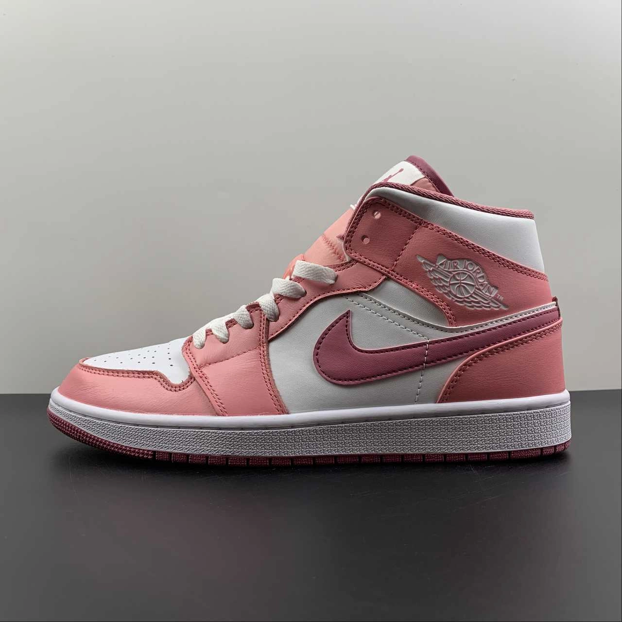 Air Jordan 1 Mid Valentine's Day Coral Chalk Desert Berry White DQ8423-616 lightweight fabric