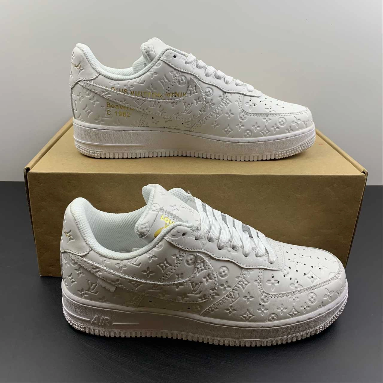 LV x Air Force 1 07 Low White Metallic Gold LD0212 Shady Hike Cliff Hike