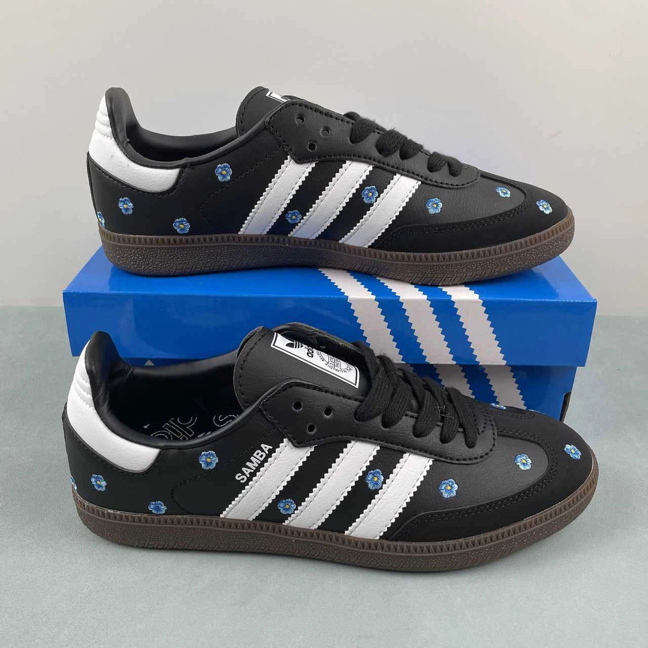 Adidas Samba OG Light Blue Floral Core Black Footwear White Gum IF4397 Dawn Jog breathable socks