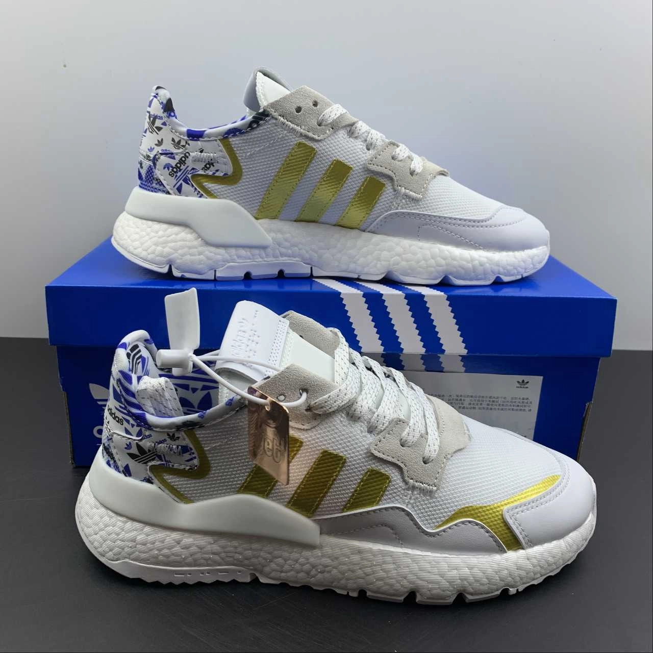 Adidas Nite Jogger White Grey Blue Gold FW6709 running in bumpy tracks shoes Integrated