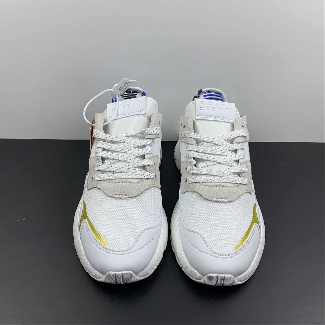 outdoor track running option athlete in training Adidas Nite Jogger White Grey Blue Gold FW6709