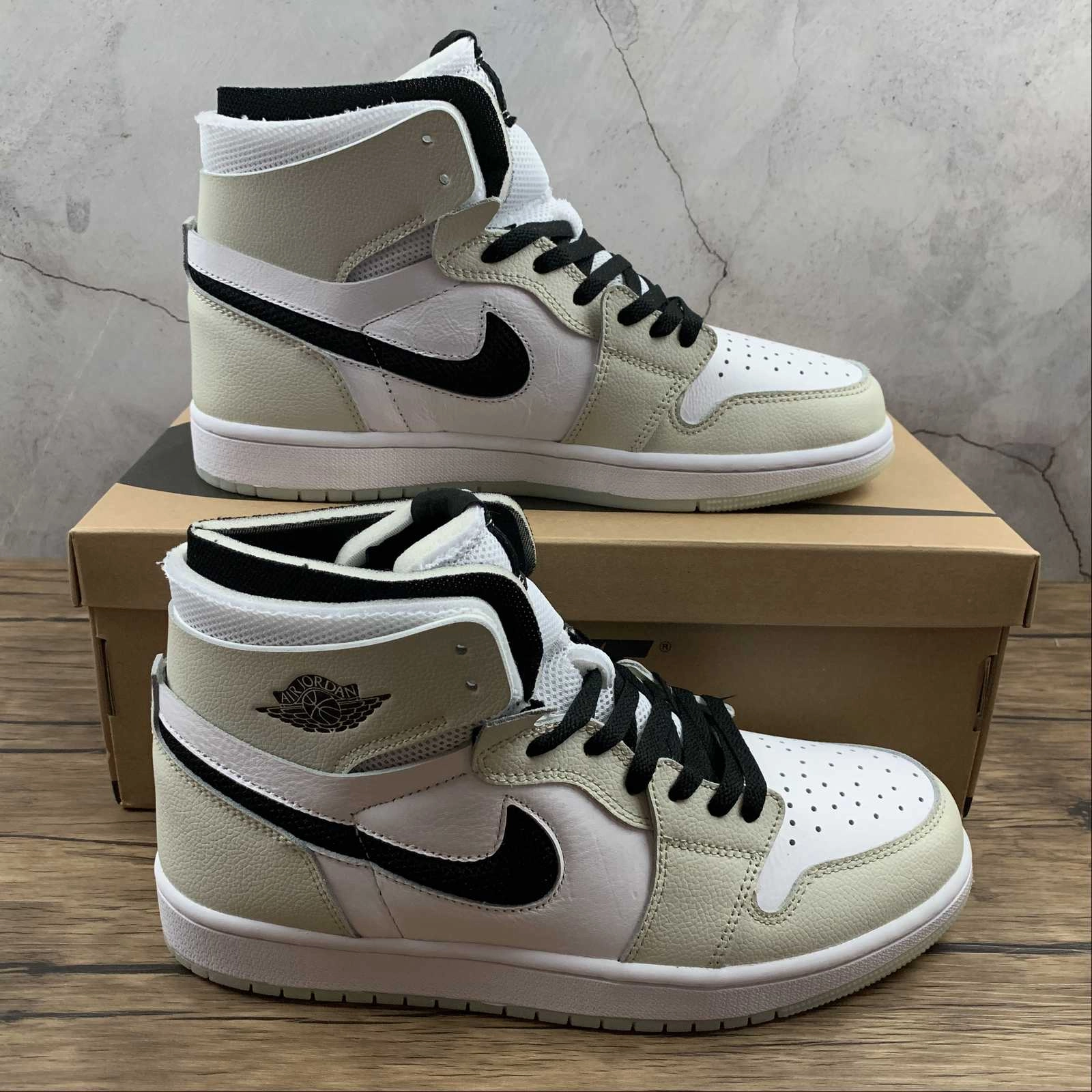 Air Jordan 1 High Zoom Comfort Light Bone White Black CT0979-002 Abrasion Resistant Welding
