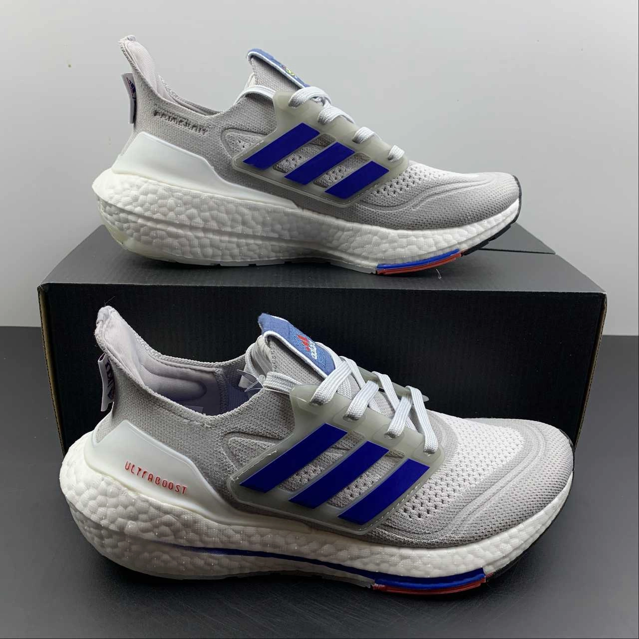 Traction Enhanced Pattern Contemporary Fit Adidas UltraBoost 21 Kansas Grey Royal Blue GX7969