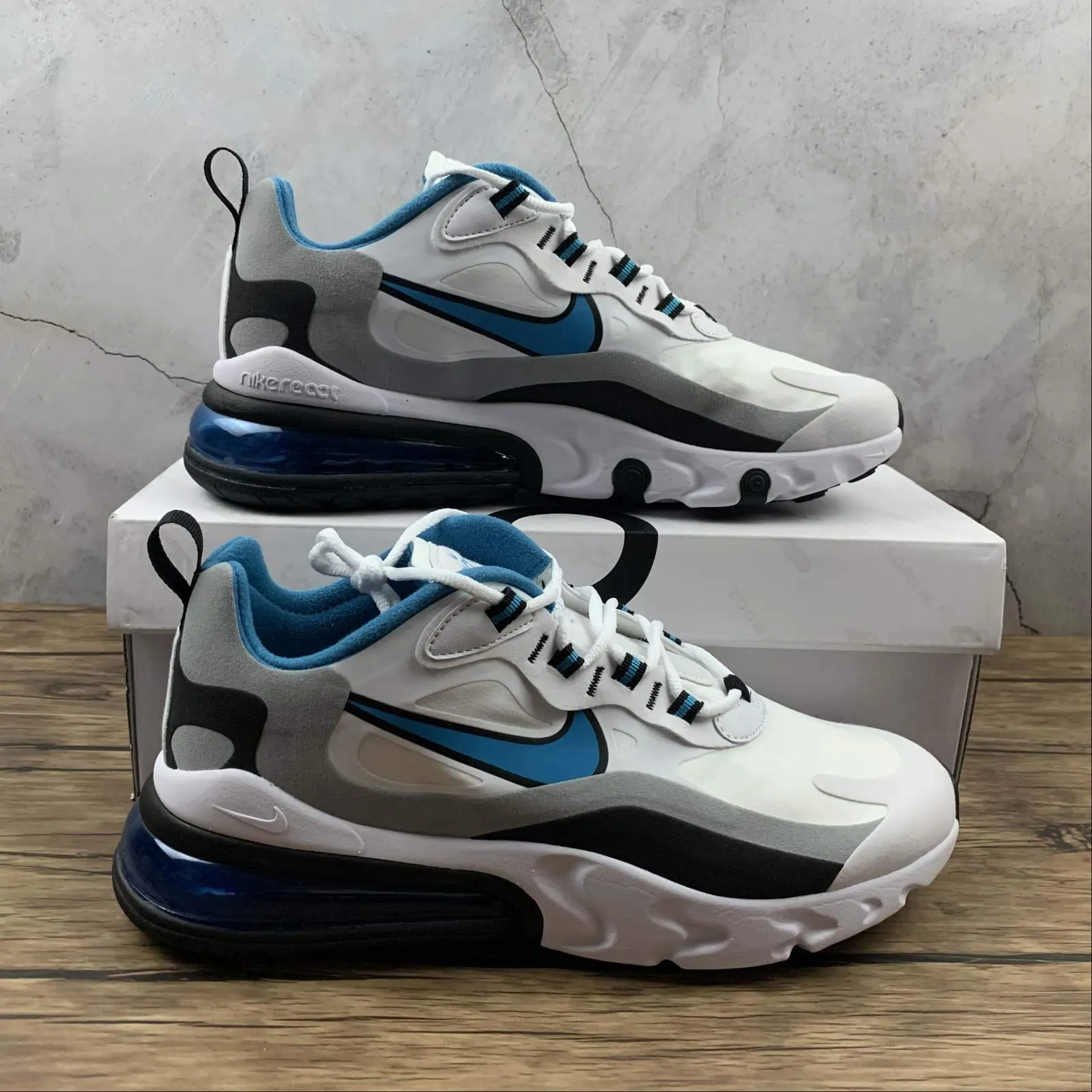 Air Max 270 React White Laser Blue-Wolf Grey Impact Resistance