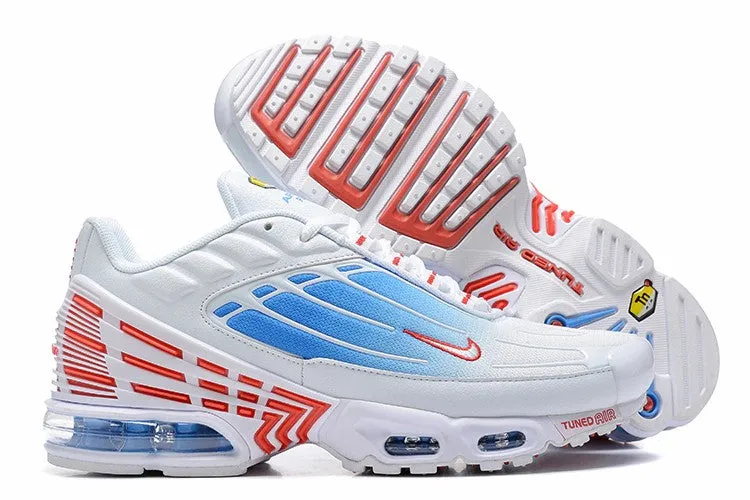 Air Max Plus 3 Red White Blue FN3411-100 running in a baseball field area shoes breathable nylon shoes