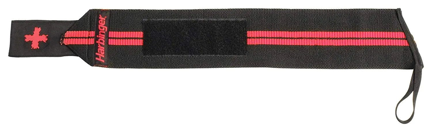 Harbinger Red Line 18-Inch Weightlifting Wrist Wraps for Men and Women | Color Black and Red | Pair