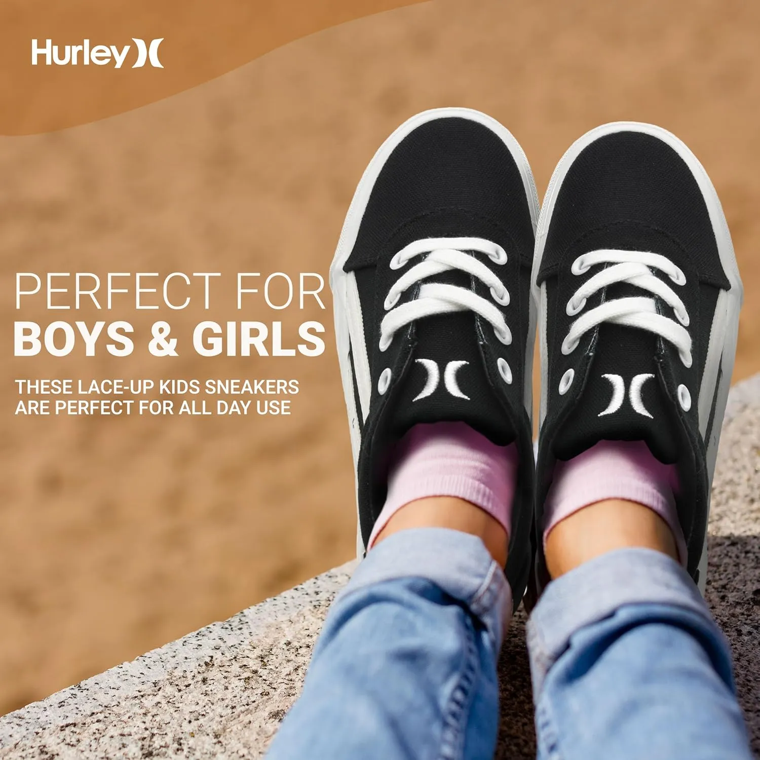 Hurley Boardy Kids Lace Up Canvas Sneakers  Low Cut Skateboarding Shoes for Kids, Sports Shoes for Boys and Girls