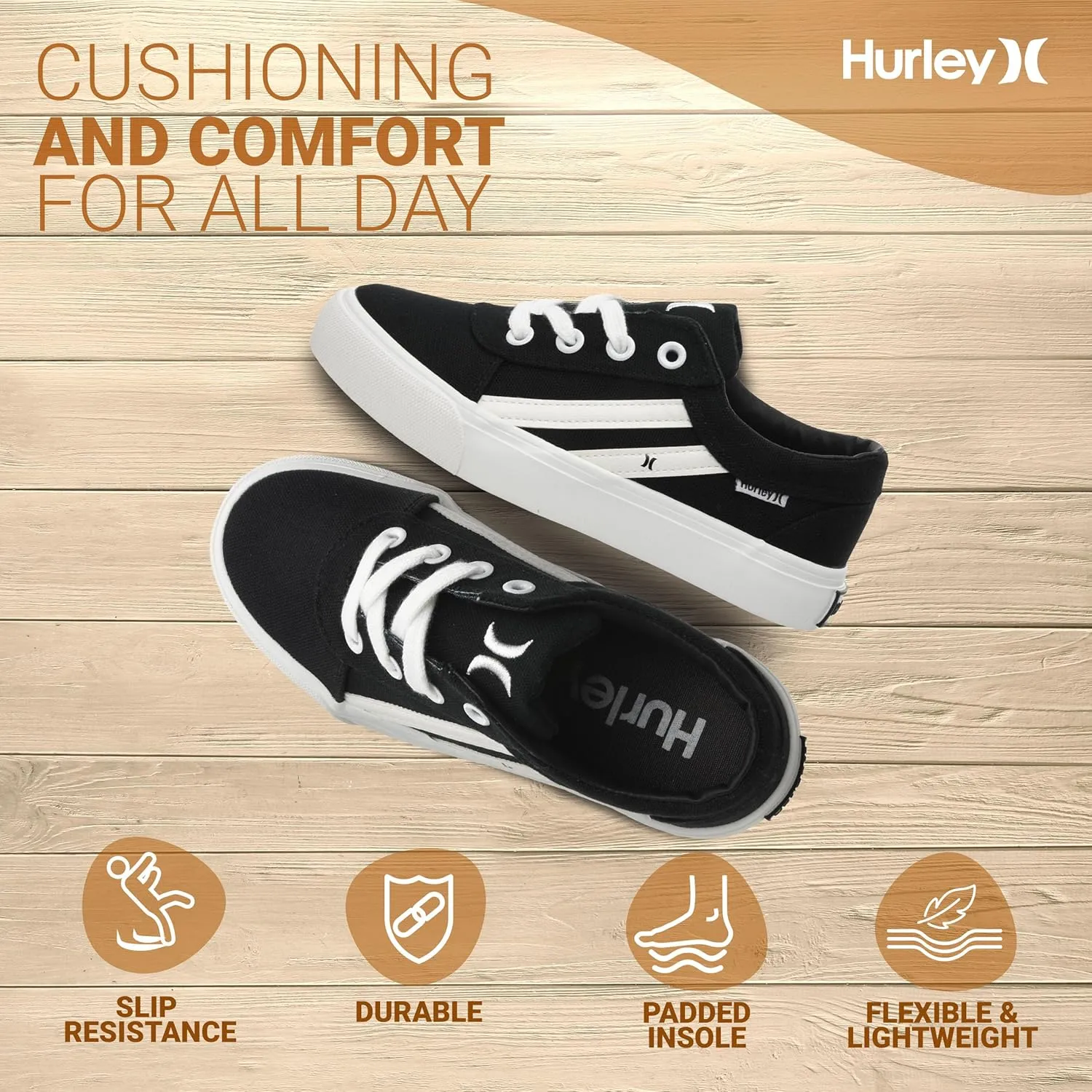 Hurley Boardy Kids Lace Up Canvas Sneakers  Low Cut Skateboarding Shoes for Kids, Sports Shoes for Boys and Girls