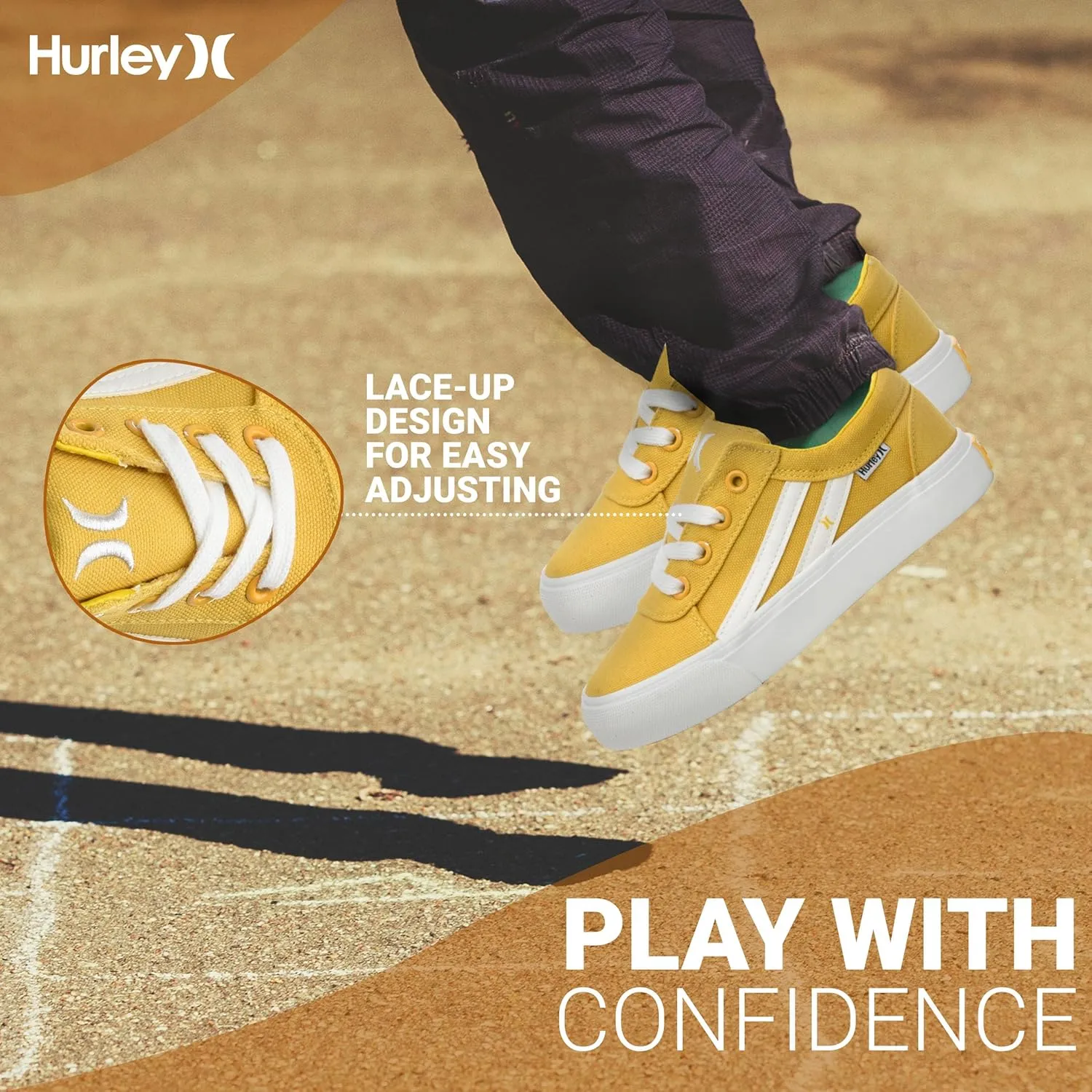 Hurley Boardy Kids Lace Up Canvas Sneakers  Low Cut Skateboarding Shoes for Kids, Sports Shoes for Boys and Girls