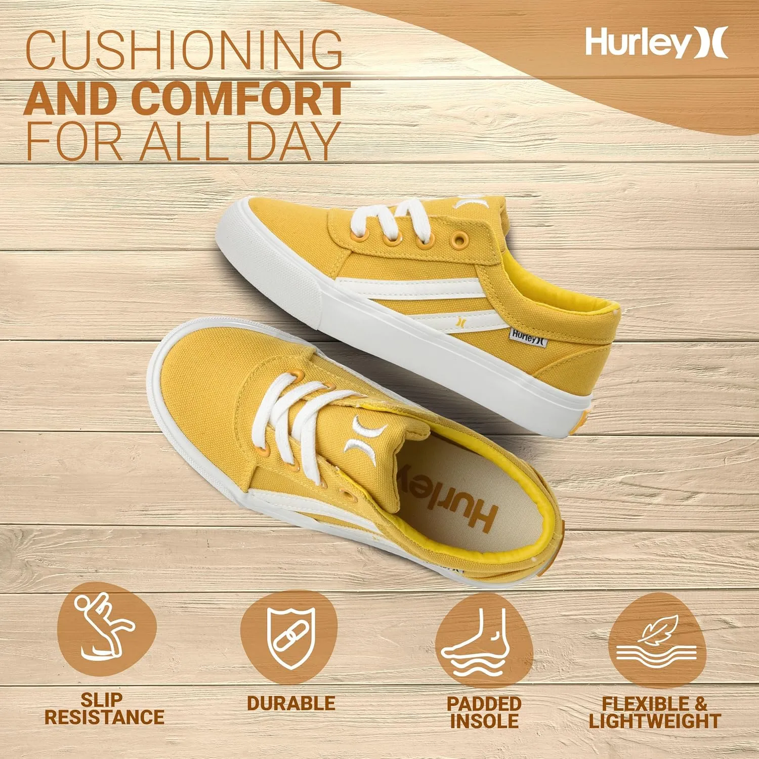 Hurley Boardy Kids Lace Up Canvas Sneakers  Low Cut Skateboarding Shoes for Kids, Sports Shoes for Boys and Girls