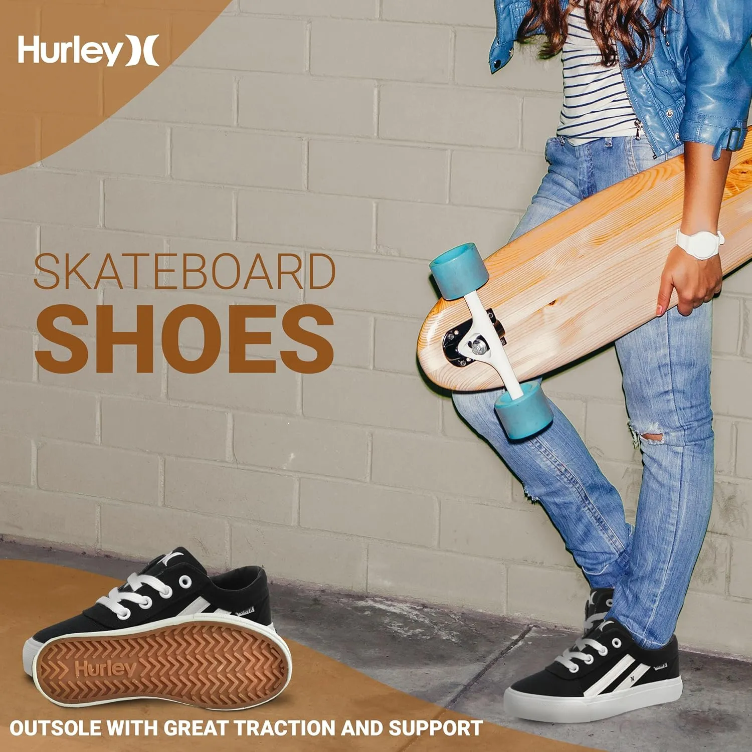 Hurley Boardy Kids Lace Up Canvas Sneakers  Low Cut Skateboarding Shoes for Kids, Sports Shoes for Boys and Girls