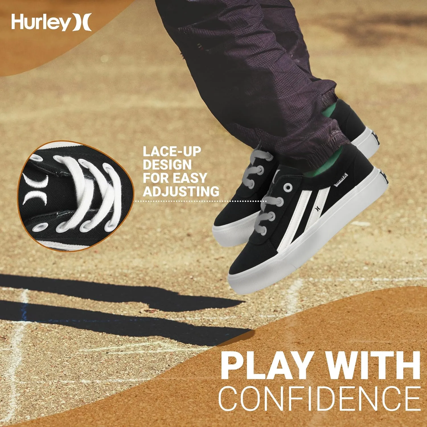 Hurley Boardy Kids Lace Up Canvas Sneakers  Low Cut Skateboarding Shoes for Kids, Sports Shoes for Boys and Girls
