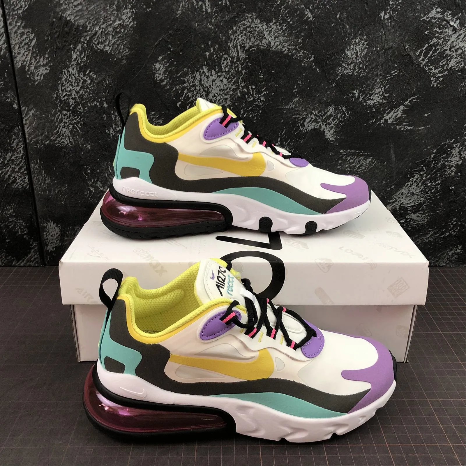 velcro easy - to - wear shoes Air Max 270 React (GS) White Dynamic Yellow-Black BQ0103-101