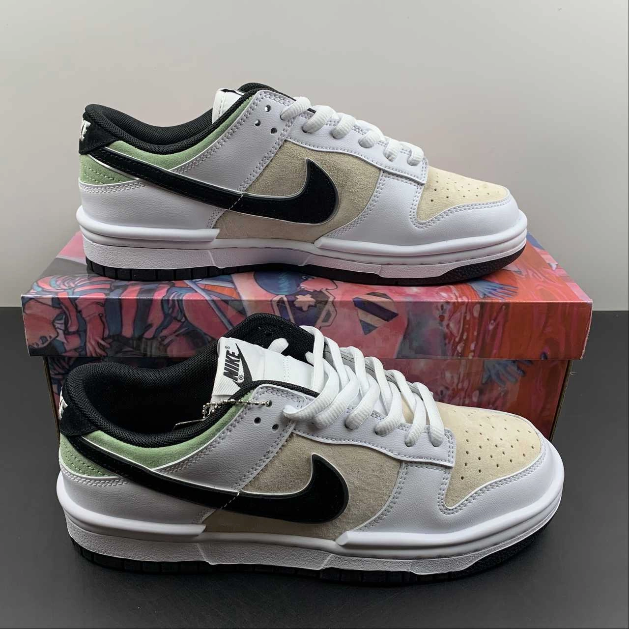 SB Dunk Low White Black Light Green DZ2794-888 Thermal Molded Midsole Thermoplastic Bonding