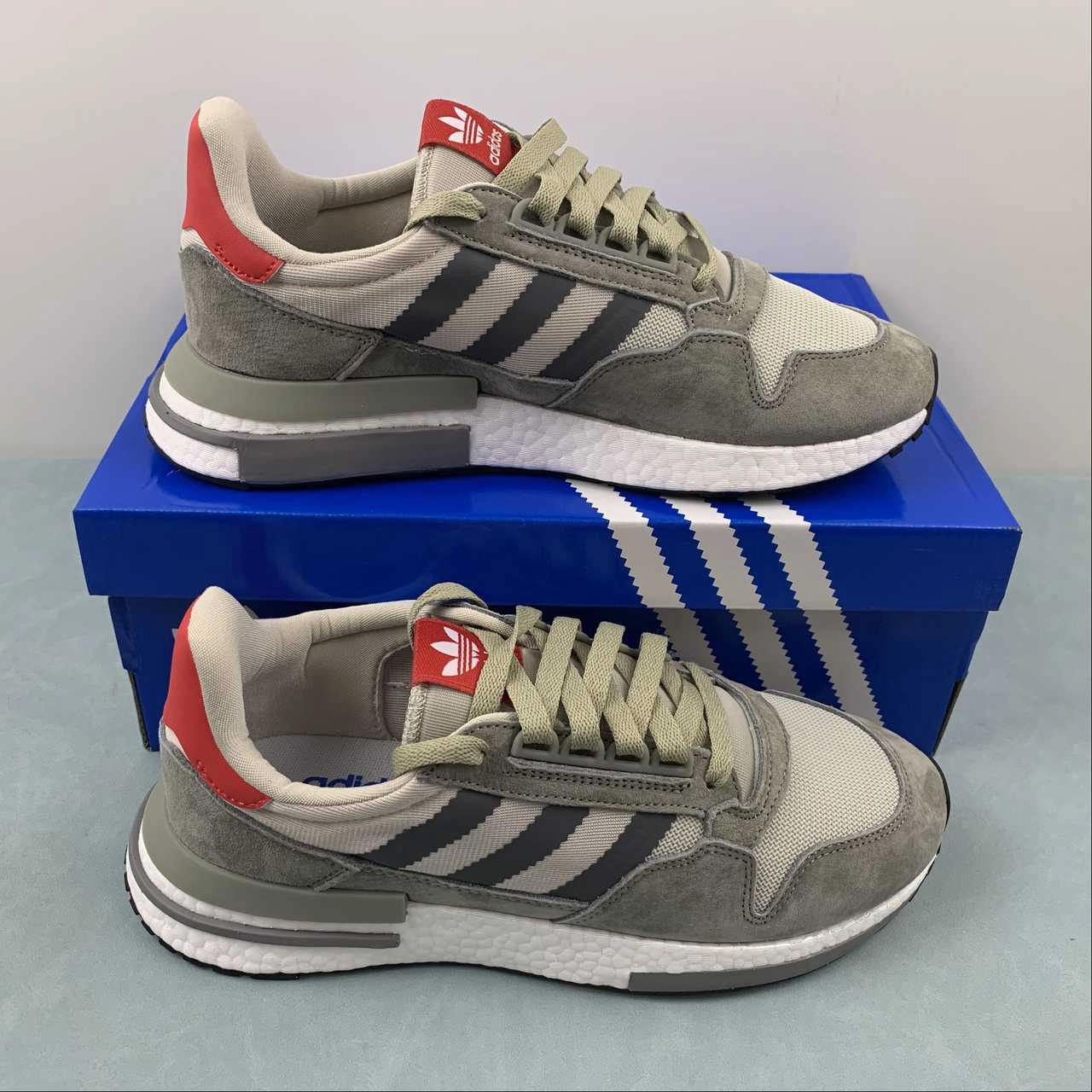 Adidas ZX 500 RM Grey Four Scarlet White B42204 compression foam running in windy weather shoes