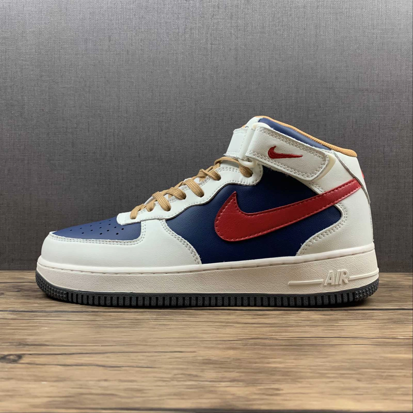 Lace Option Air Force 1 07 Mid Beige Dark Blue University Red 512745-068