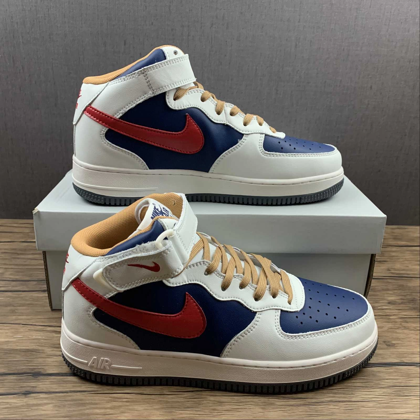 Fresh Look Strike Step Air Force 1 07 Mid Beige Dark Blue University Red 512745-068