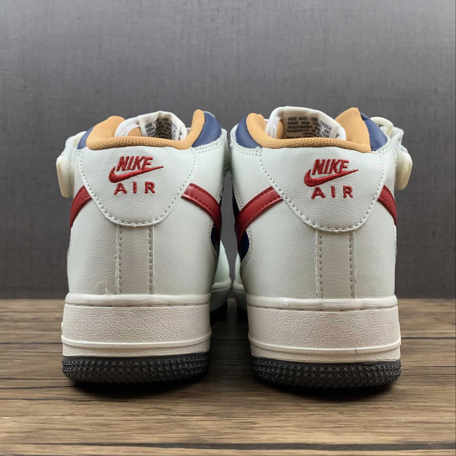 Air Force 1 07 Mid Beige Dark Blue University Red 512745-068 Petal Jog Versatile Comfort Shoes