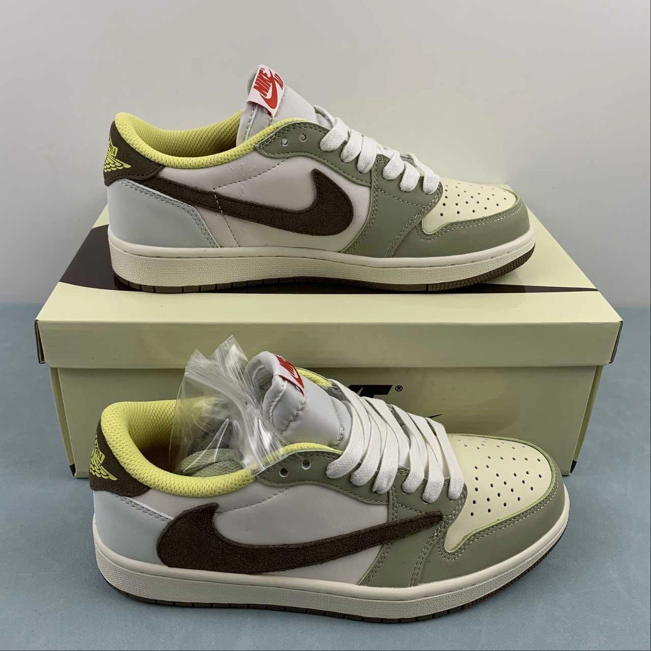 Stylish Appearance Stretchable Tongue Travis Scott x Air Jordan 1 Low OG Brown Yellow Green DM7866-603