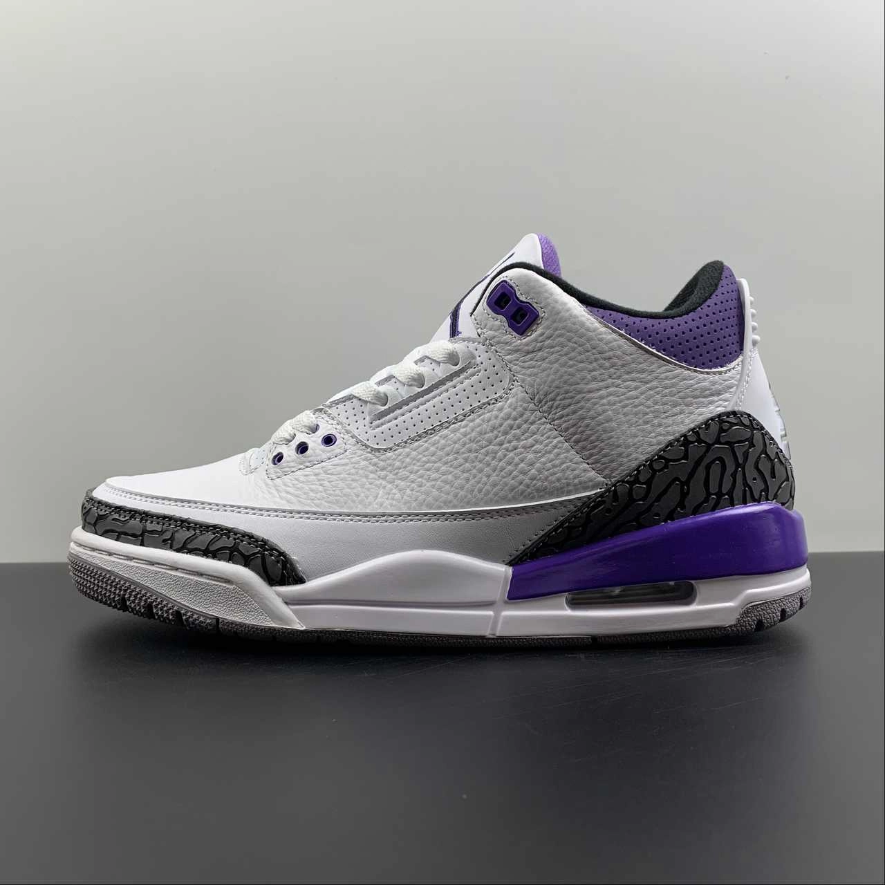 Air Jordan 3 Retro Dark Iris Cement Grey White Black CT8532-105 Flat Design LaceUp
