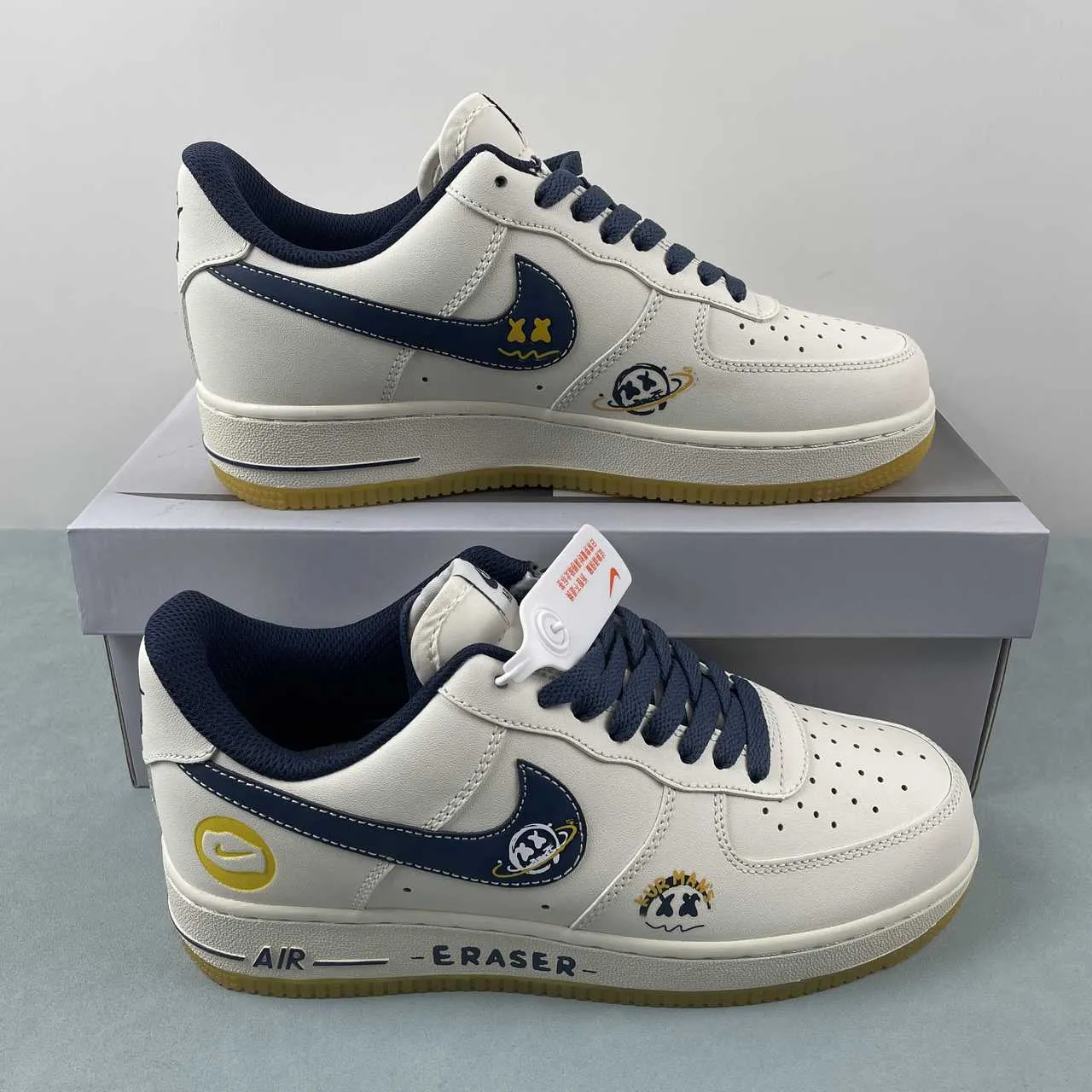 Air Force 1 07 Low Beige Dark Blue Yellow XC2351-033 Simple Lines Neutral design