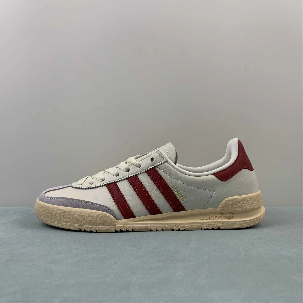 running for stress relief Entry - level Adidas Jeans Chalk White Sand Strata Collegiate Burgundy GY7437